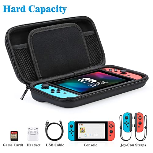 HEYSTOP Funda Compatible con Nintendo Switch y Switch OLED, Funda de Viaje para Nintendo Switch con Más Espacio de Almacenamiento para 8 Juegos, Funda para Nintendo Switch Console & Accesorios (Negro)