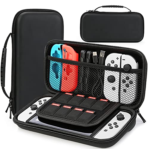 HEYSTOP Funda Compatible con Nintendo Switch y Switch OLED, Funda de Viaje para Nintendo Switch con Más Espacio de Almacenamiento para 8 Juegos, Funda para Nintendo Switch Console & Accesorios (Negro)