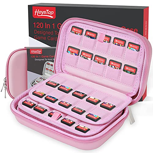 HEYSTOP Funda de Juegos para 120 Tarjetas Nintendo Switch y Switch OLED, Estuche para Organizar Cartuchos de Juego para Nintendo Switch o Tarjetas SD, Switch Lite, Tarjeta SD, Gran Capacidad, Rosa