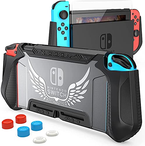 HEYSTOP Funda para Nintendo Switch, 14 en 1 Accesorios para Switch con Carcasa Switch, Protector Pantalla Switch, Soporte Switch, Joy-con Protector, Tapas de Agarre para el Pulgar, Lápiz Stylus