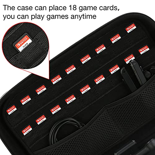 HEYSTOP Funda para Nintendo Switch, Funda Switch con 18 Ranuras para Tarjetas de Juego, Estuche Rígido de Transporte de Viaje Compatible con Nintendo Switch Consolas y Accessorios, Gris