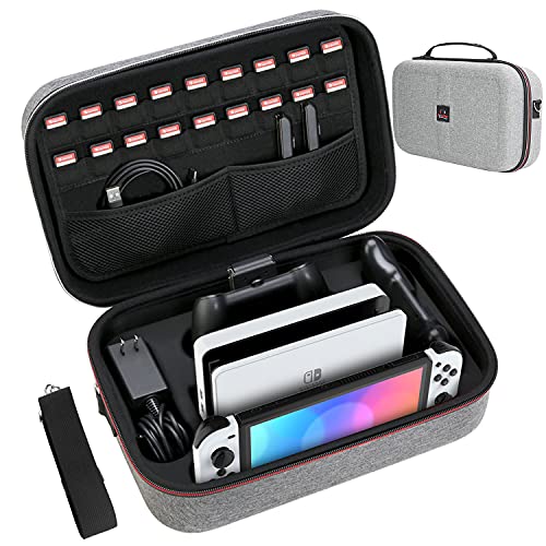 HEYSTOP Funda para Nintendo Switch, Funda Switch con 18 Ranuras para Tarjetas de Juego, Estuche Rígido de Transporte de Viaje Compatible con Nintendo Switch Consolas y Accessorios, Gris