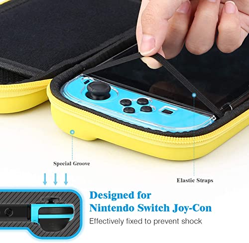 HEYSTOP Nintendo Switch Case - Funda de transporte para Nintendo Switch + funda para interruptor + protector de pantalla de interruptor HD + puños para pulgar para accesorios (Amarillo Oscuro)