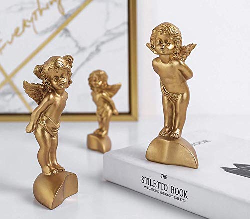 HGNMK Esculturas para el hogar, estatuas y Figuras, Escultura de ángel Dorado, Estatua de ángel de Amor, decoración de Resina de Escritorio