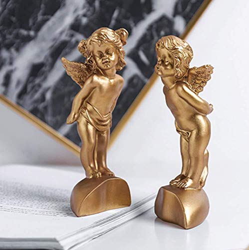 HGNMK Esculturas para el hogar, estatuas y Figuras, Escultura de ángel Dorado, Estatua de ángel de Amor, decoración de Resina de Escritorio
