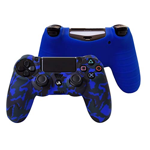 Hikfly Silicona Gel Control de Aceite de Goma Cubierta de Piel Protectora Caso Faceplates Kits para Sony Playstation 4 PS4 / PS4 Slim / PS4 Pro Controller with 8 FPS Pro Pulgar Tope Tapas(Azul)