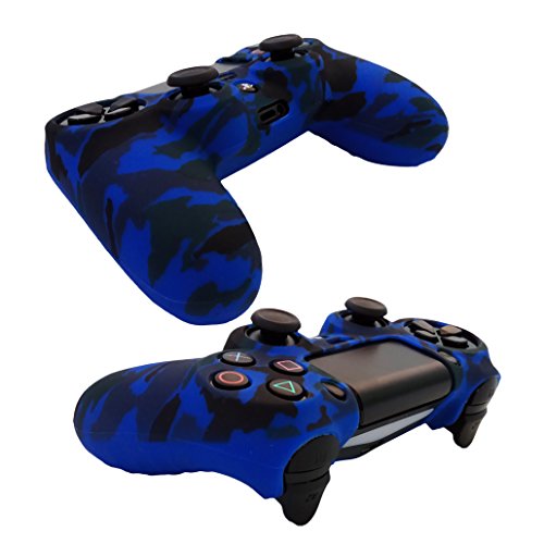 Hikfly Silicona Gel Control de Aceite de Goma Cubierta de Piel Protectora Caso Faceplates Kits para Sony Playstation 4 PS4 / PS4 Slim / PS4 Pro Controller with 8 FPS Pro Pulgar Tope Tapas(Azul)