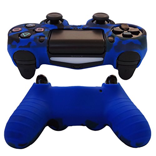 Hikfly Silicona Gel Control de Aceite de Goma Cubierta de Piel Protectora Caso Faceplates Kits para Sony Playstation 4 PS4 / PS4 Slim / PS4 Pro Controller with 8 FPS Pro Pulgar Tope Tapas(Azul)
