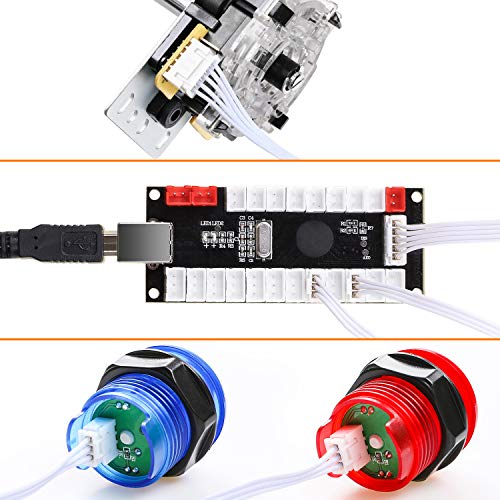 Hikig 2 Jugador USB LED Encoder para PC Juegos 8 Way Stick Controllers + 20x LED Botones para Arcade DIY Kits Partes Mame Raspberry Pi 2 3 Juegos, Color: Rojo y Azul