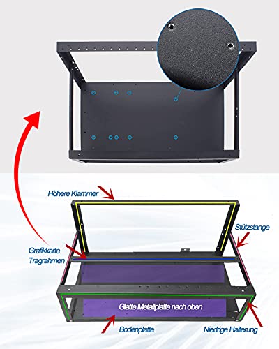 HIMAugbo Mining Case Rack Motherboard Bracket, Open Mining Rig Frame for 6~8 gpu Mining Case Rack, para ATX/Btx/Flex/Itx/Microatx, Ventilador de 4 X 12 cm,6gpu
