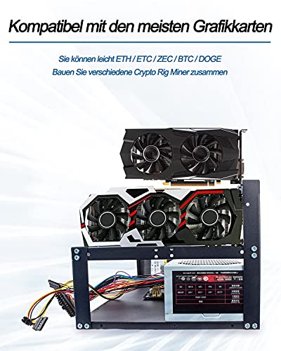 HIMAugbo Mining Case Rack Motherboard Bracket, Open Mining Rig Frame for 6~8 gpu Mining Case Rack, para ATX/Btx/Flex/Itx/Microatx, Ventilador de 4 X 12 cm,6gpu