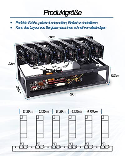 HIMAugbo Mining Case Rack Motherboard Bracket, Open Mining Rig Frame for 6~8 gpu Mining Case Rack, para ATX/Btx/Flex/Itx/Microatx, Ventilador de 4 X 12 cm,6gpu