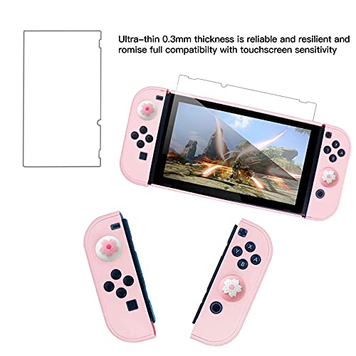 HLRAO Carcasa extraíble y acoplable para Nintendo Switch, Joycon, funda protectora con asa para consola NS Joycon con protector de pantalla de cristal HD y agarre para el pulgar.