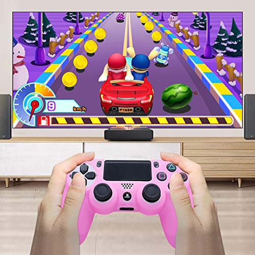 HLRAO PS4 Controller Skin Pink, Antideslizante Grip Funda Protectora de Silicona Compatible con PS4 / Slim / Pro Wireless / Wired Gamepad Controller con 8 x FPS Pro Thumb Grip Caps + 2 Cat Paw Caps.
