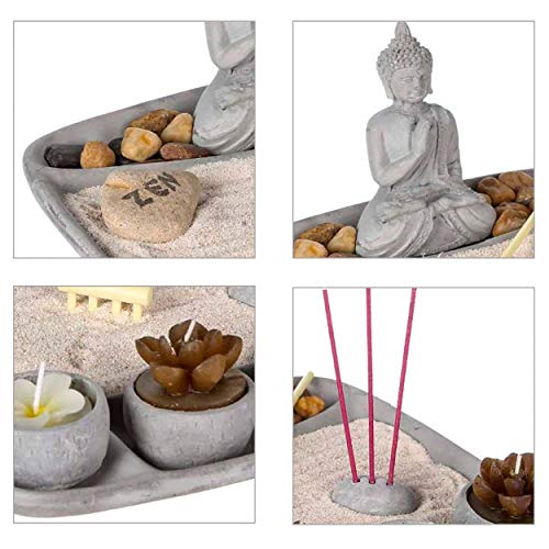 Hogar y Mas Jardín Zen con Buda de Cemento con 4 Velas, Decoración Zen, 23x23x12cm