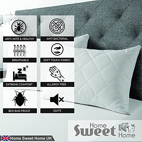 Home Sweet Home - Juego de 4 fundas protectoras para almohada de microfibra, acolchadas, hipoalergénicas y con cremallera