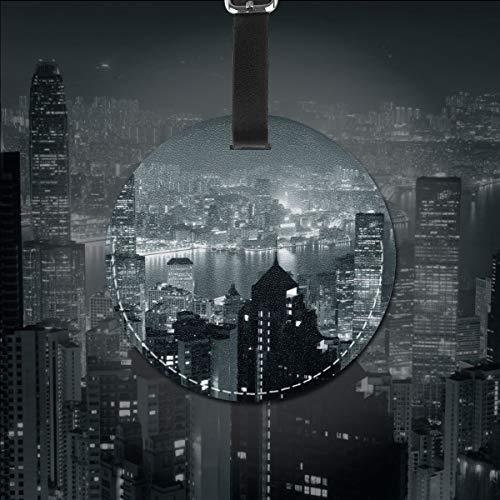 Hong Kong City Skyline - Juego de etiquetas de equipaje de piel para maleta, accesorios de viaje Negro Negro 2 PC
