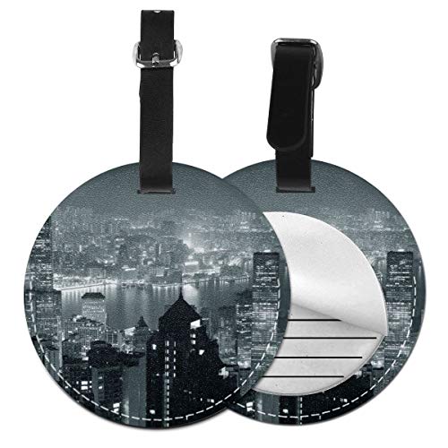 Hong Kong City Skyline - Juego de etiquetas de equipaje de piel para maleta, accesorios de viaje Negro Negro 2 PC