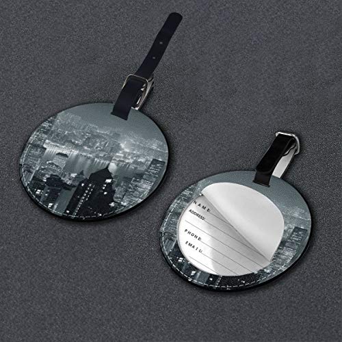 Hong Kong City Skyline - Juego de etiquetas de equipaje de piel para maleta, accesorios de viaje Negro Negro 2 PC