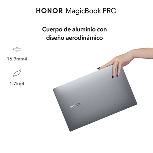 HONOR MagicBook PRO - Portátil de 16.1" FullHD (Ryzen 5-4600H, 16GB RAM, 512GB SSD, AMD graphics, Windows 10) Silver - Teclado QWERTY español