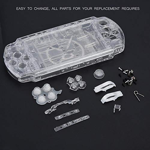 Hopcd Game Shell para PSP 3000, Reemplazo de Carcasa Completa Game Shell Cubierta de Piezas de reparación con Botones Kit de Piezas para Sony PSP 3000((Transparente))