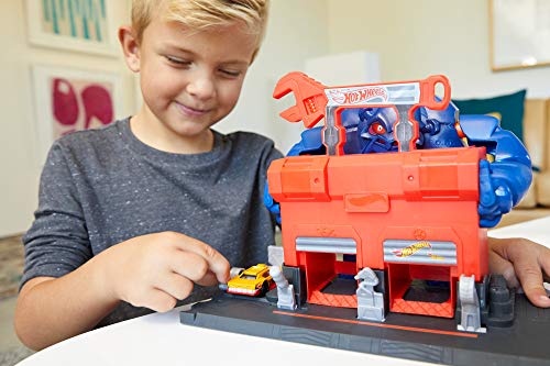 Hot Wheels City Garaje del Gorila furioso, pistas de coches de juguete (Mattel GJK89)