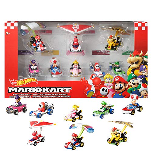Hot Wheels Mario Kart Set de colección con 8 mini coches de juguete con personaje, regalo para niños +3 años (Mattel GXY11)