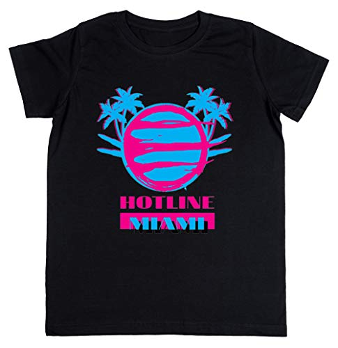 Hotline Miami Vice Niños Unisexo Niño Niña Camiseta Cuello Redondo Negro Manga Corta Tamaño XL Kids Boys Girls Black T-Shirt X-Large Size XL