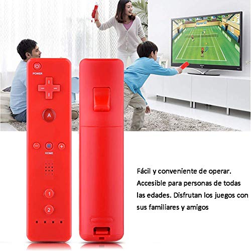 HOTSO Motion Plus Mando a Distancia para Wii/Wii U, Remoto Motion Plus Controlador de Juego para Nintendo Wii y Wii U con Funda de Silicona y Muñequera(Rojo)