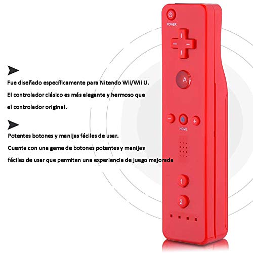 HOTSO Motion Plus Mando a Distancia para Wii/Wii U, Remoto Motion Plus Controlador de Juego para Nintendo Wii y Wii U con Funda de Silicona y Muñequera(Rojo)