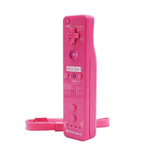 HOTSO Motion Plus Mando a Distancia para Wii/Wii U, Remoto Motion Plus Controlador de Juego para Nintendo Wii y Wii U con Funda de Silicona y Muñequera(Rosa)