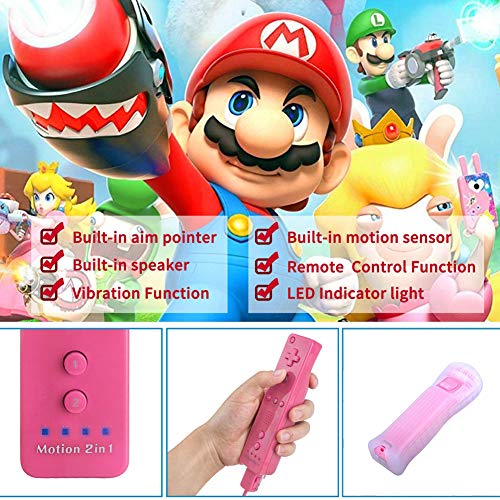 HOTSO Motion Plus Mando a Distancia para Wii/Wii U, Remoto Motion Plus Controlador de Juego para Nintendo Wii y Wii U con Funda de Silicona y Muñequera(Rosa)