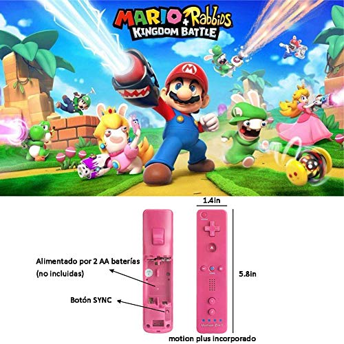 HOTSO Motion Plus Mando a Distancia para Wii/Wii U, Remoto Motion Plus Controlador de Juego para Nintendo Wii y Wii U con Funda de Silicona y Muñequera(Rosa)