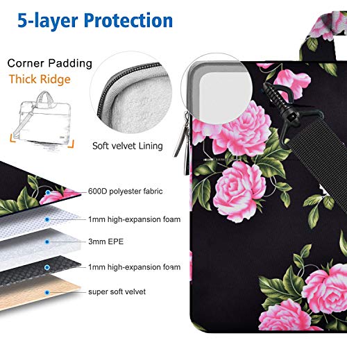 HSEOK Bolso Bandolera/Maletín para Portátil 15"-16", Funda Protectora Laptop Sleeve Dura y Impermeable para 15" 16" MacBook Pro, 15"-15,6"-16" Notebook, Peonía