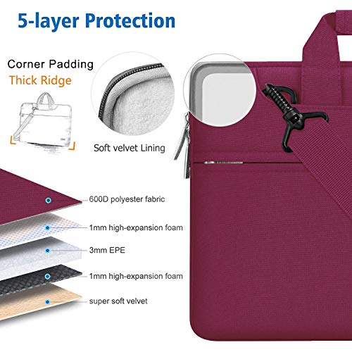 HSEOK Bolso Bandolera/Maletín para Portátil 15"-16", Funda Protectora Laptop Sleeve Dura y Impermeable para 15" 16" MacBook Pro, 15"-15,6"-16" Notebook, Vino Rojo