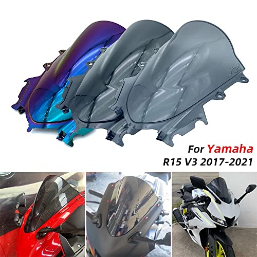 HTKA Moto Parabrisas Motorcycle Windshield Windscreen Deflector Pantalla De Viento Escudo para Yamaha YZF R15 YZFR15 YZF-R15 V3 2017-2021 2020 2019 (Color : B-Multi)