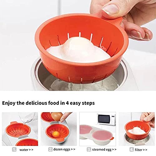 HUALAI Draining Egg Boiler, Microwave Egg Poacher Cookware Double Cup Dual Cave High Capacity Design Egg Poaching Cups Microwave Steamer Kitchen Gadget