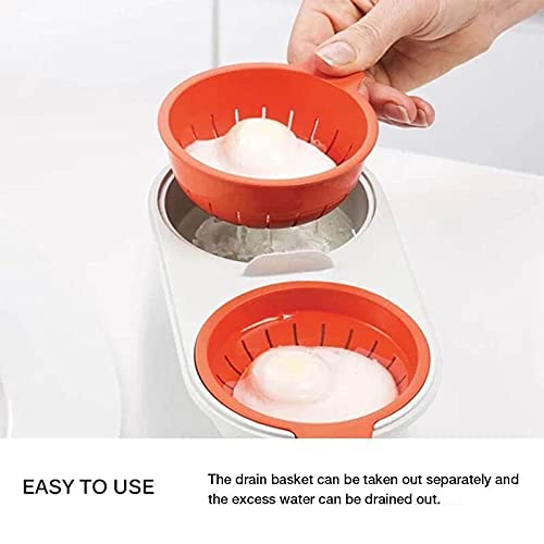 HUALAI Draining Egg Boiler, Microwave Egg Poacher Cookware Double Cup Dual Cave High Capacity Design Egg Poaching Cups Microwave Steamer Kitchen Gadget