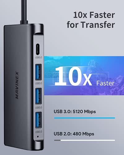Hub USB C MAVINEX 9 en 1 Adaptador USB C a HDMI 4K Power Delivery 100W, Puerto de Datos USB C de 5 Gbps, 3 Puertos USB 3.0, Lector Tarjeta SD TF, USB C Dock para Macbook iPad Chromebook
