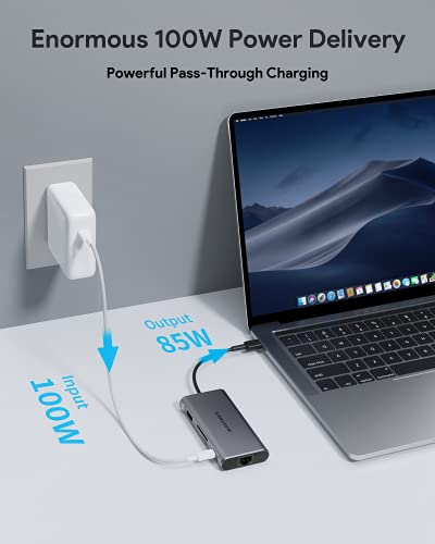 Hub USB C MAVINEX 9 en 1 Adaptador USB C a HDMI 4K Power Delivery 100W, Puerto de Datos USB C de 5 Gbps, 3 Puertos USB 3.0, Lector Tarjeta SD TF, USB C Dock para Macbook iPad Chromebook