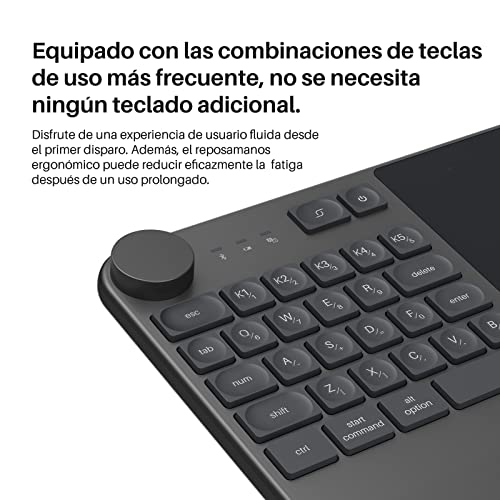 HUION Inspiroy Keydial KD200 Bluetooth 5.0 Tableta gráfica, Tableta de Dibujo de 8,9 x 5,6 Pulgadas que se Combina con un Controlador de Teclado y Dial para Diseñadores Principiantes y Profesionales