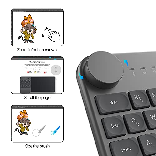 HUION Inspiroy Keydial KD200 Bluetooth 5.0 Tableta gráfica, Tableta de Dibujo de 8,9 x 5,6 Pulgadas que se Combina con un Controlador de Teclado y Dial para Diseñadores Principiantes y Profesionales