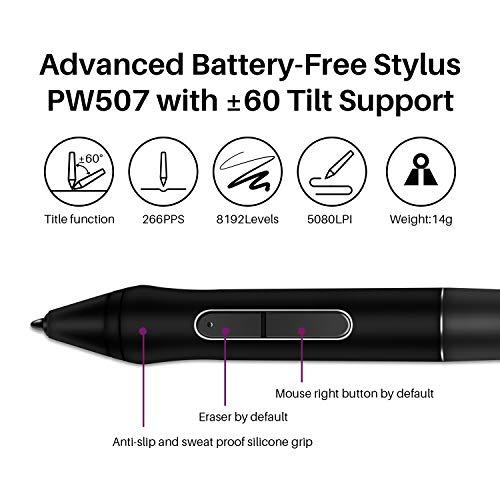 HUION Kamvas Pro 13 Tableta de Dibujo gráfica de Vidrio antideslumbrante Completamente laminada Monitor de Dibujo sRGB al 120% Stylus sin batería 8192 Niveles Función de inclinación 13.3 ''