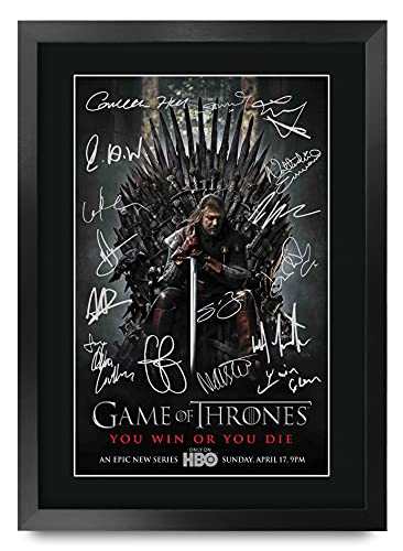 HWC Trading Foto de autógrafo Impreso de Game of Thrones The Cast Gifts para los Fans de la TV Memorabilia – A3 Enmarcado