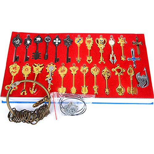 I3C Anime Cosplay Fairy Tail Accesorios Set de Joyería Pentiente Llavero de Zodiaco Dorado Unisex para Hombres Mujeres y Fan de Lucy Gray(28 piezas)