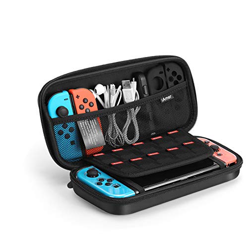 iAmer 11 en 1 Accesorios para Nintendo Switch,Funda para Nintendo Switch+Carcasa Switch Transparente+2 Cristal Templado Pantalla+Funda de Silicona+4 Pulgar Grips+2 Estuche De Juegos+Paño de Limpieza