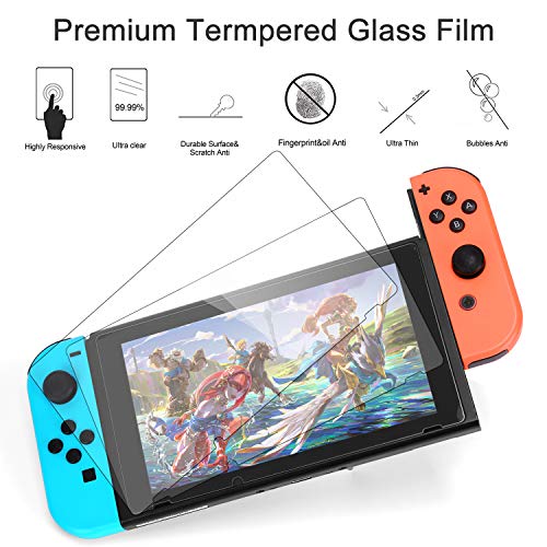 iAmer 11 en 1 Accesorios para Nintendo Switch,Funda para Nintendo Switch+Carcasa Switch Transparente+2 Cristal Templado Pantalla+Funda de Silicona+4 Pulgar Grips+2 Estuche De Juegos+Paño de Limpieza