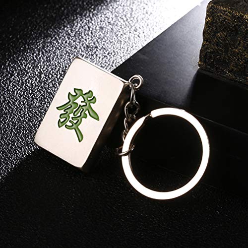 IMIKEYA 3PCS Creative Mahjong Fortune Keychain Metal Car Key Colgante (Plata Verde)