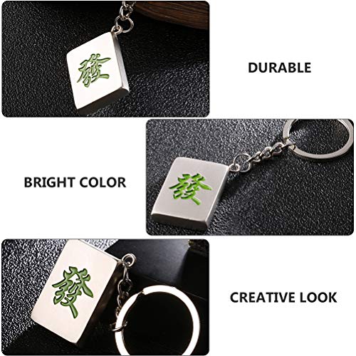 IMIKEYA 3PCS Creative Mahjong Fortune Keychain Metal Car Key Colgante (Plata Verde)