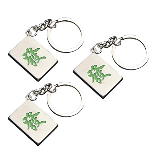IMIKEYA 3PCS Creative Mahjong Fortune Keychain Metal Car Key Colgante (Plata Verde)